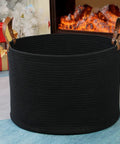 XXXLarge Cotton Rope Storage Basket With Leather Handles For Living Room Go To Organizer For Blankets Towels And Pillows Black 20x20x13 Inches Durable Cotton Rope Craft With Leather Accents For Laundry Or Decorative Storage next to fireplace in living room