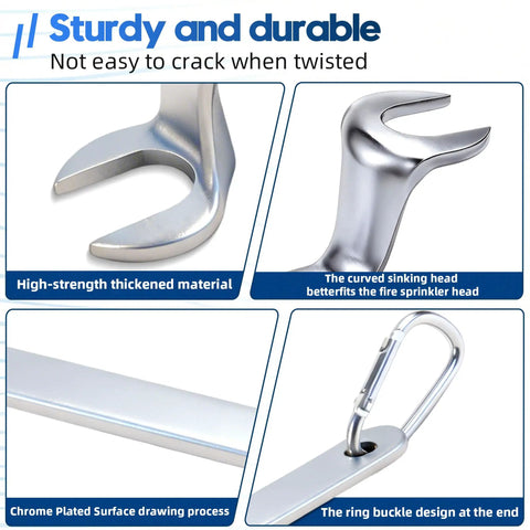 Close-up of Slick Hassle Free Universal One Half Inch Fire Sprinkler Head Wrench showing high-strength material and curved head design.