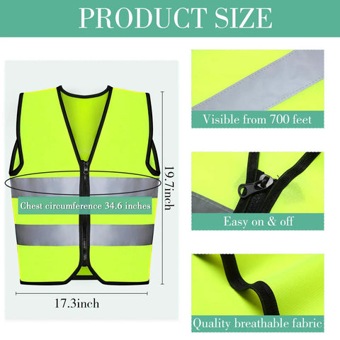 Kids High Visibility Safety Vests Bulk Pack Of 10 Neon Reflective Traffic Vests With Zippers For Ages 3 To 10 Product Size