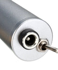 Close-up of Mini Handheld Micro Drill Kit with aluminum body and power switch, part of 15 piece bit set for DIY projects and crafts.