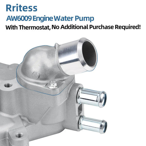 Heavy Duty Engine Water Pump With Thermostat And Gasket Kit Direct Bolt Drop In Replacement view of aluminum pump with fittings