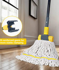 Heavy Duty Metal Mop Handle 58 Inch Industrial Mop Stick With Jaw Clamp Grip on hardwood floor