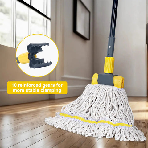Heavy Duty Metal Mop Handle 58 Inch Industrial Mop Stick With Jaw Clamp Grip on hardwood floor