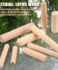 Wooden Dowel Pins Set, 200 Pcs, Nine Sizes With Tapered Beveled Ends and Fluted Grooves, lotus wood variety shown.