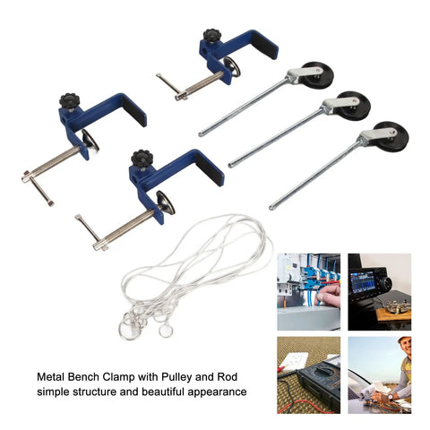Laboratory Bench Clamp With Pulley Adjustable Metal Mounting Clamp For Physics Lab Setup Multipurpose Table Mount Clamp For Classroom Experiments And Science Demos, metal clamp set with rods and string