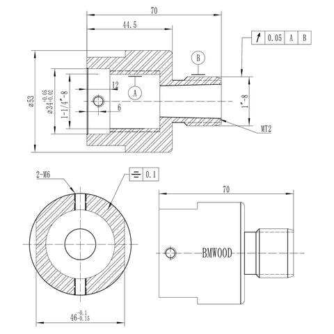Hella Sturdy Wood Turning Lathe Adapter Converts 1 1/4 Inch Female To 1 Inch Male Thread dimensions drawing for woodworking upgrades.