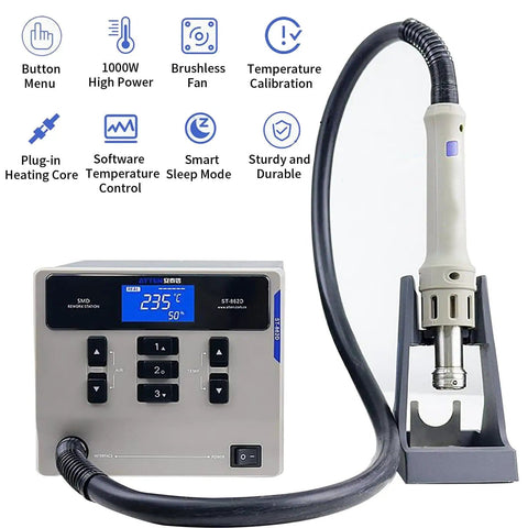 Powerful 1000W Hot Air Rework Station With Digital Display For Precise Desoldering And Soldering On PCBs, stand view