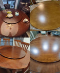 Wooden 360 Degree Lazy Susan Turntable on dining table, showcasing smooth surface and silent spin for dining essentials.