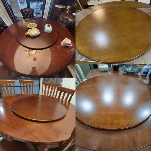 Wooden 360 Degree Lazy Susan For Dining Table With Silent Smooth Spin Rotating Serving Tray on various tables.