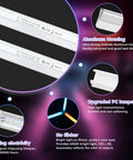 Hexagonal RGB LED Panel Lights With Remote Control For Parties Game Rooms Gyms And Bars Adjustable Brightness And Fast Color Shifts With Lit Theme Effects, close-up of LED panel features with aluminum housing, PC lampshade, and energy-saving benefits.
