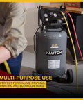 29 Gallon Portable Air Compressor With 2.5 HP Motor, 120 Volt Power, 175 PSI Max, in use for nailing and stapling on job site