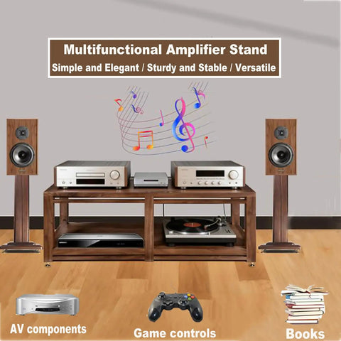 Two To Three Tier AV Media Stand With Shock Absorbing Feet for turntable, CD player, receiver, speakers, and hifi gear setup
