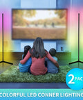 2 Pack RGB Corner Floor Lamp Set For Living Room, Lit Dream Color Changing LED Mood Lighting with family watching TV