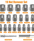 19-piece Bolt Extractor Set for Stripped Nuts, 3/8 Inch Square Drive, Heavy Duty 41Cr4 Steel, Nut Remover Twist Sockets