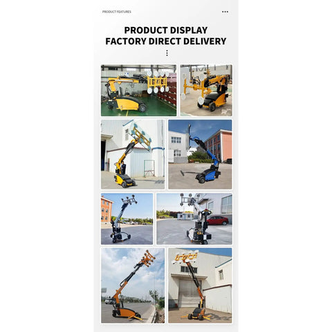 Heavy Duty Full Electric Vacuum Lifter For Smooth Glass And Stone Panel Handling Oversized Construction Sites shown in diverse positions on job sites.