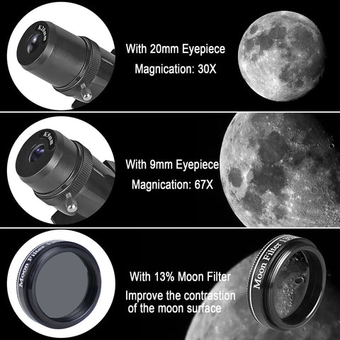 Eyepieces and moon filter of 80mm Aperture 600mm Refractor Telescope with AZ Mount for adults and kids beginners portable astronomy kit