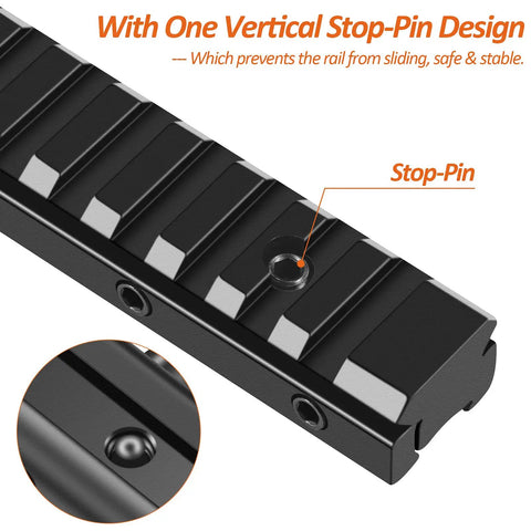 11mm Dovetail to 21mm Picatinny Rail Convert Adapter for Scope Mounts with vertical stop-pin design for stability