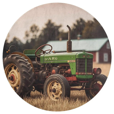 Round Tractor Photo Farm Coral Velvet Area Rug 80x80 cm Non Slip Furry Indoor Carpet with vintage tractor design