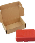 Red case for Torx Bit Set With Mini Ratchet Wrench 1/4 Inch Drive 34-Piece Kit next to open brown cardboard box