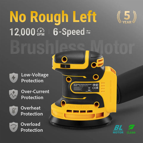 Five Inch Brushless Cordless Random Orbital Sander Cranks Out Twelve Thousand Opm Tough As Nails Palm Sander control panel with speed settings.