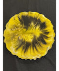 Yellow and Black Resin Lazy Susan with Gold Leaf Floral 13.5-inch for Kitchen or Dining Table Top View