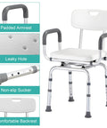 360 Degree Swivel Shower Chair With Armrests And Backrest, Portable Bath Seat For Tub, Adjustable Height, White Finish