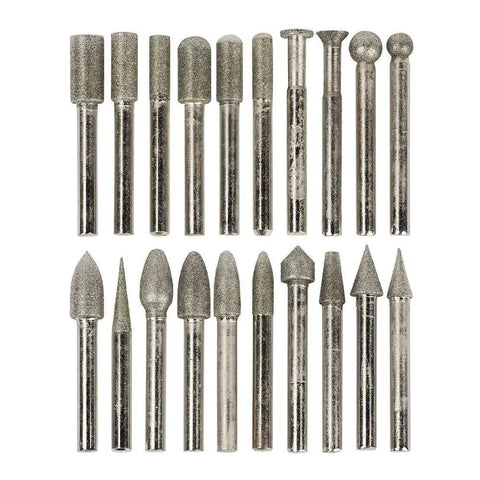 20 Piece Diamond Burrs Set With One Quarter Inch Shank 120 Grit Diamond Carving Bits For Grinding Carving And Deburring
