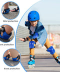 Kids Protective Gear Set With Knee Pads Elbow Pads And Wrist Guards For Roller Skating Riding Cycling BMX Skateboarding And Scooters Youth Size Small Blue.
