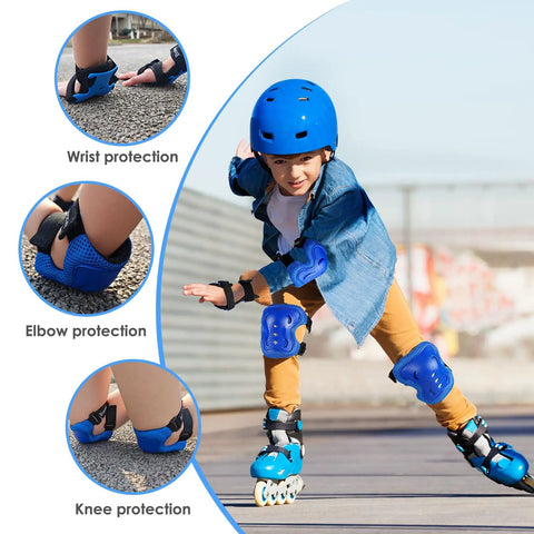 Kids Protective Gear Set With Knee Pads Elbow Pads And Wrist Guards For Roller Skating Riding Cycling BMX Skateboarding And Scooters Youth Size Small Blue.