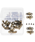 Old School Vintage Iron Key Hasp Lock Set 10 Pieces 29x33mm Antique Bronze Horn Style Decorative Latch Hasps with screws and storage box