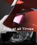 Retractable Car Charger Featuring 84W USB C Fast Power in a vehicle, keeping console tidy and wire free.
