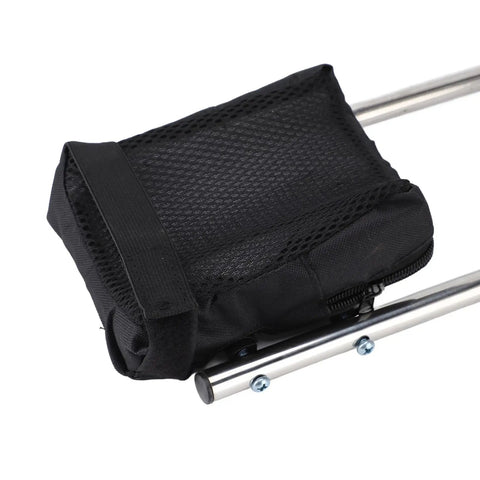 Close-up of stainless steel frame and mesh pouch of Garden Kneeling Seat With Ergonomic Padding And Adjustable Support For Knee And Back Pain Relief.