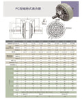 Amazon LVSEDTAL double-shaft magnetic powder clutch, gray metal housing, front view with engineering diagram.