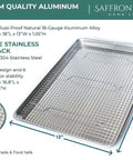 Heavy Duty Aluminum Half Sheet Pan With Stainless Steel Cooling Rack Set, 13x18 Inches, commercial quality bakeware dimensions.