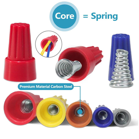 150 Piece Wire Caps And Connectors Kit With Springs For A No Brainer, Stable Twist On Connections, color-coded wire nuts display