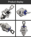 Top Shelf 85 Amp 1200 Volt Stud Mount Diode For Welding Rigs And Industrial Power Converters showcasing silver body with blue insulation.
