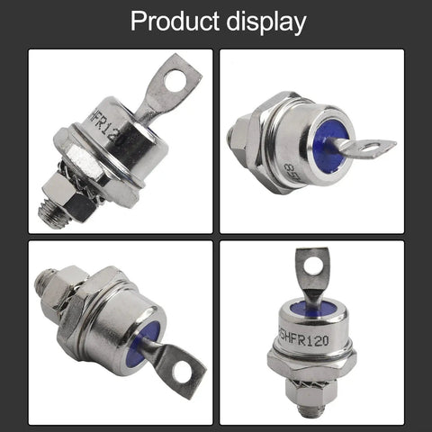 Top Shelf 85 Amp 1200 Volt Stud Mount Diode For Welding Rigs And Industrial Power Converters showcasing silver body with blue insulation.