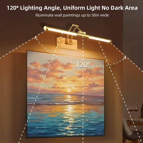 24 Inch Picture Light For Wall With 8000mAh Rechargeable Battery Wireless LED Light illuminating artwork with uniform light angle