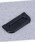 Black 4 Pack Slick Flush Pull Handles For Sliding Doors Cabinets And Drawers With Hidden Latch, Recessed Ring Hardware On Grey Surface
