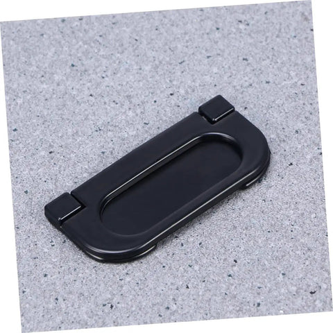 Black 4 Pack Slick Flush Pull Handles For Sliding Doors Cabinets And Drawers With Hidden Latch, Recessed Ring Hardware On Grey Surface