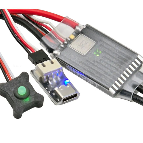 Beefy 60A Brushless ESC with WiFi Link, wires, and connectors for RC crawlers, compatible with Axial SCX10, TRX-4, TRX-6.