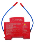 Automatic Car Fire Extinguisher 40g Aerosol Engine Bay Guard Heat Activated Self Adhesive Mount device with instructions in red.