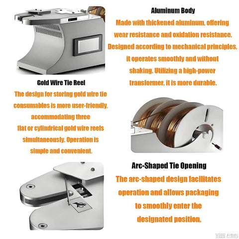 Top Tier Automatic Twist Tie Machine For Food Sealing Bread And Candy Bundling Plus Wire Harness Binding Tool With Durable Aluminum Build and gold wire tying feature.