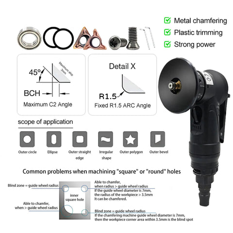 Handheld Pneumatic Chamfering Tool For Metal And Wood Deburr Edge Beveling Machine With C And R Angle Blades 45 Degree Arc Trimming Router parts and diagram
