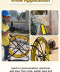 Worker using 6Mm Fiberglass Fish Tape With Steel Reel Stand for electrical installations showing wide application in utility setups