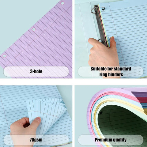 Color Coded Filler Paper Pack With 500 Sheets In 5 Vibrant Colors For Wide Ruled 8 By 10 And A Half Inch 3 Hole Punched