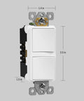 Double Paddle Rocker Decorator Switch Gloss White Clamp Type Wiring Copper Wires Only Single Pole Residential And Commercial Grade 15A 120 To 277VAC 5 Pack with dimensions 2.5 x 1.4 x 1.5 inches