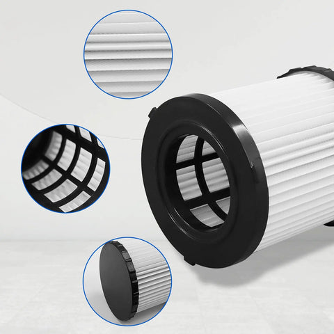 Pro Grade Washable Vacuum Filter Set Four Pack for 20V Dry and Wet Vacuums DCV580H DCV581H shown with detailed filtration features