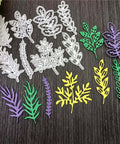 8 Piece Leaf Die Cuts Set For Scrapbooking And Card Making Durable Metal Cutting Dies in various leaf shapes on black background