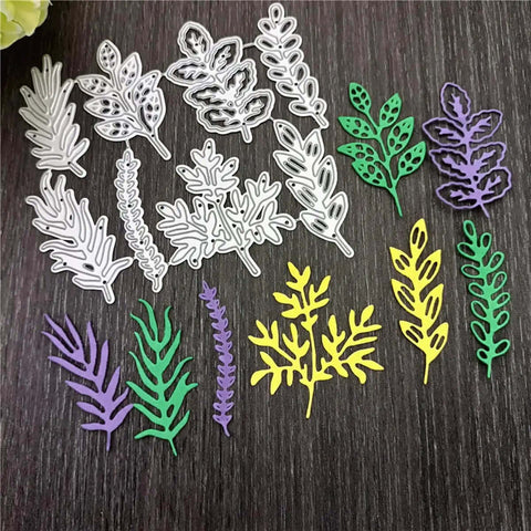 8 Piece Leaf Die Cuts Set For Scrapbooking And Card Making Durable Metal Cutting Dies in various leaf shapes on black background